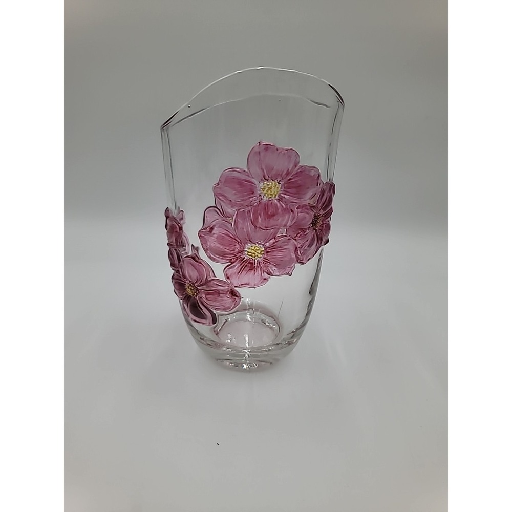VTG Indiana Lancaster Colony Pink Cranberry Flashed Dogwood Vase Flowers Floral - Picture 2 of 11